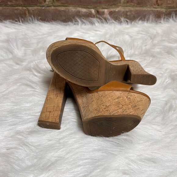 Jessica Simpson Womens Divella Tan Leather Open Toe Platform Heel Size 8 - Picture 6 of 8